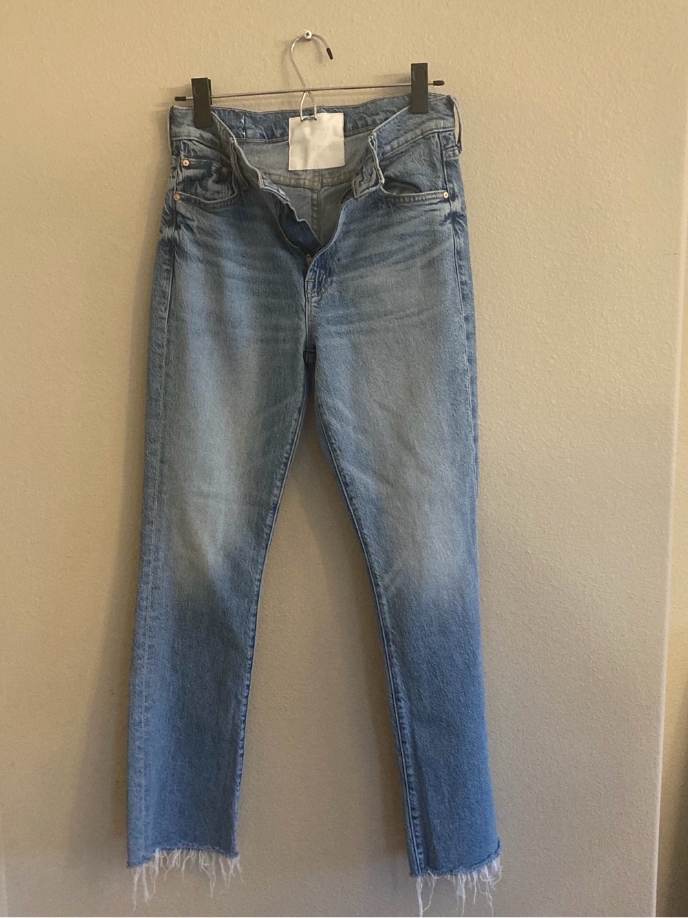 MOTHER Outsider Flood Fray Jeans in Light Blue Denim -Size 27
